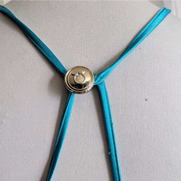 Anthropology Pinko Turquoise Blue High Neck Satin Slip Dress Medium It42/Us6 - Picture 7 of 16